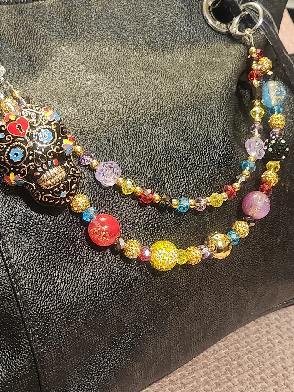 Colorful Sugar Skull Pendant Charm for Bag/Phone  - Black & Multicolor